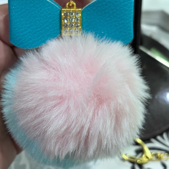 Colorful Pom Pom bag backpack Charm upcycled jewelry,one of the kind unique gift - Picture 4 of 8